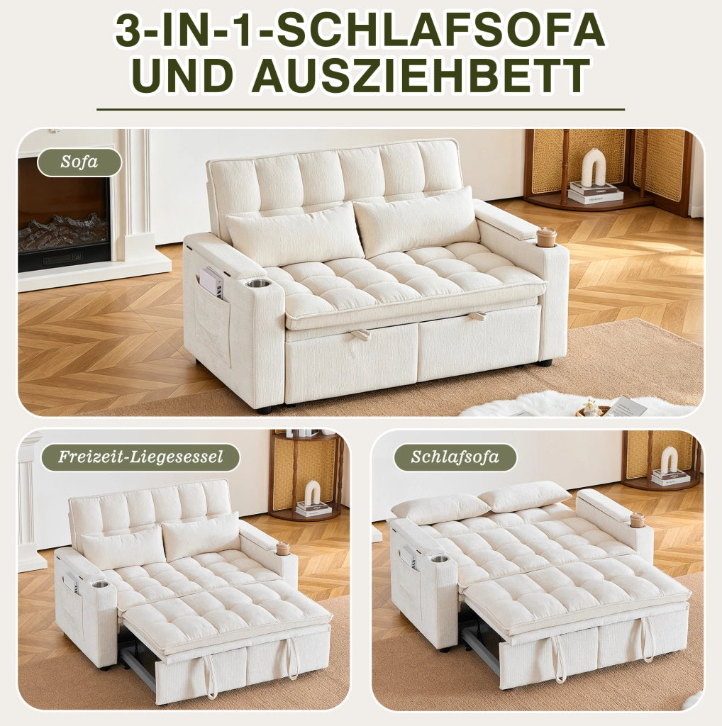 DIVANO Letto 3 in 1 Reclinabile 142 cm Beige