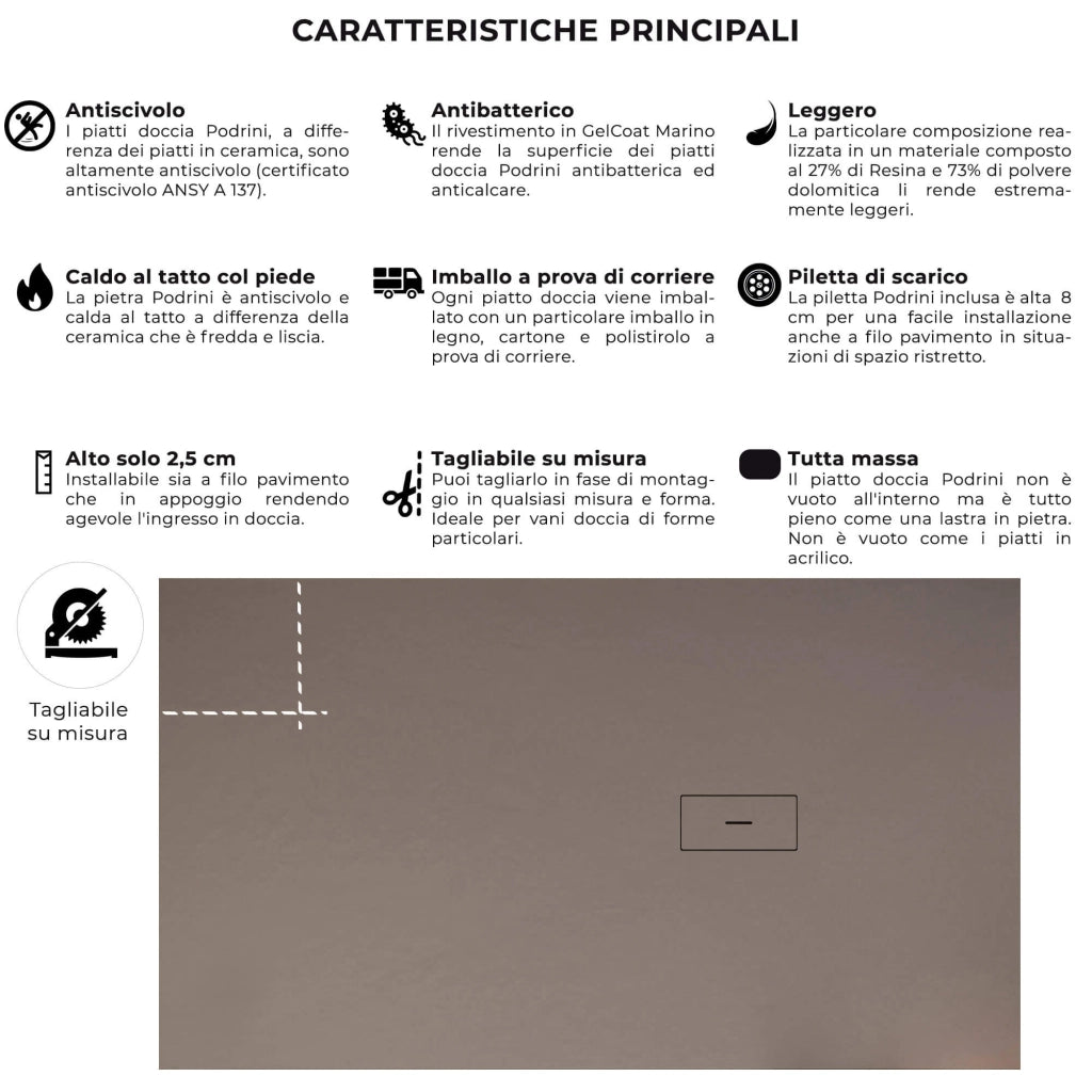 Piatto Doccia in Pietra 70x190 cm Bonussi Manila Sabbia