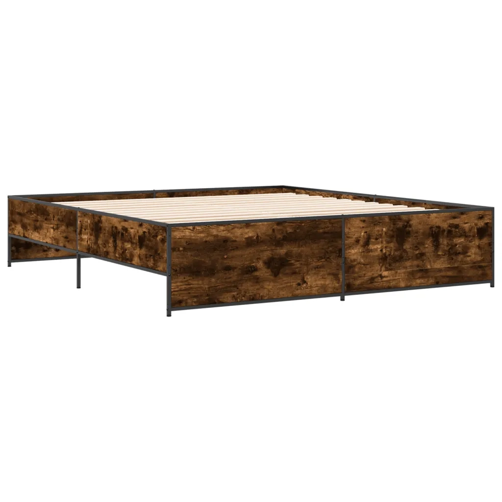 Giroletto-Struttura Letto Rovere Fumo 200x200 cm in Legno Multistrato e Metallo 749721