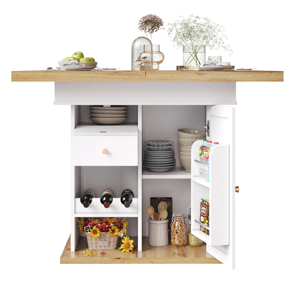 Tavolo da pranzo estensibile 110-140 x 80 x 75 cm in MDF bianco con contenitori