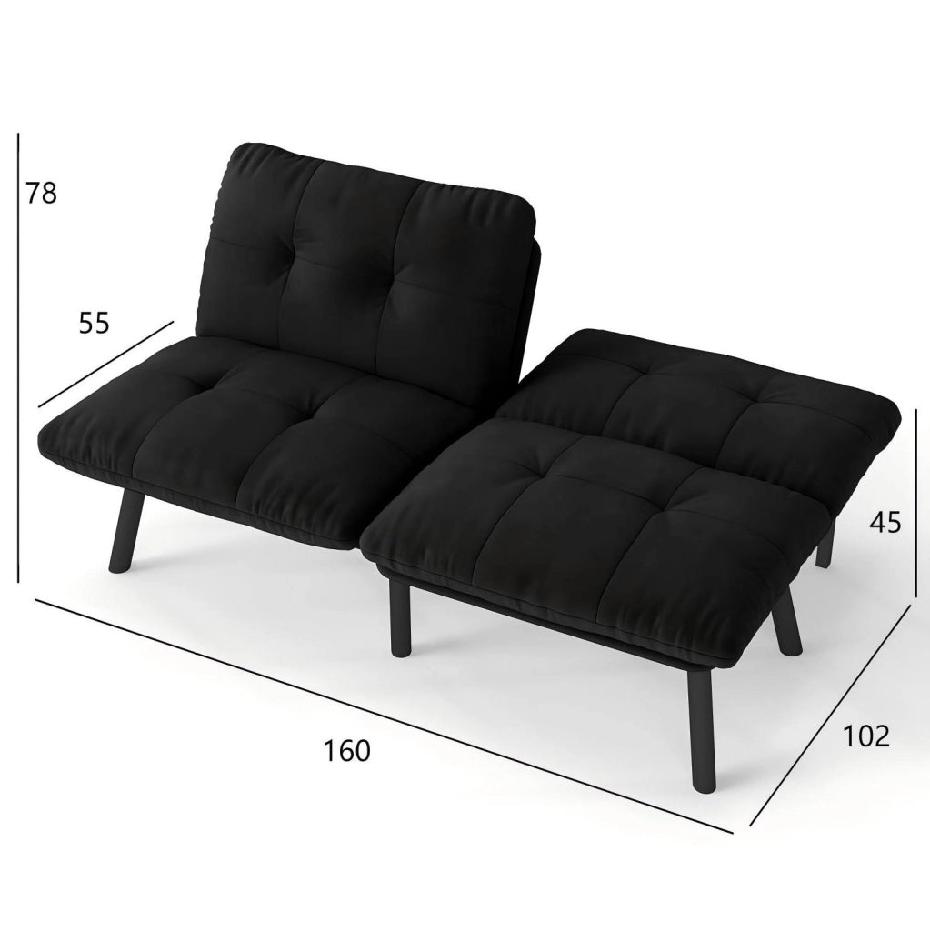 Divano Letto Moderno Pieghevole 2 Posti con Rivestimento in Velluto Nero e Funzione Letto Salvaspazio