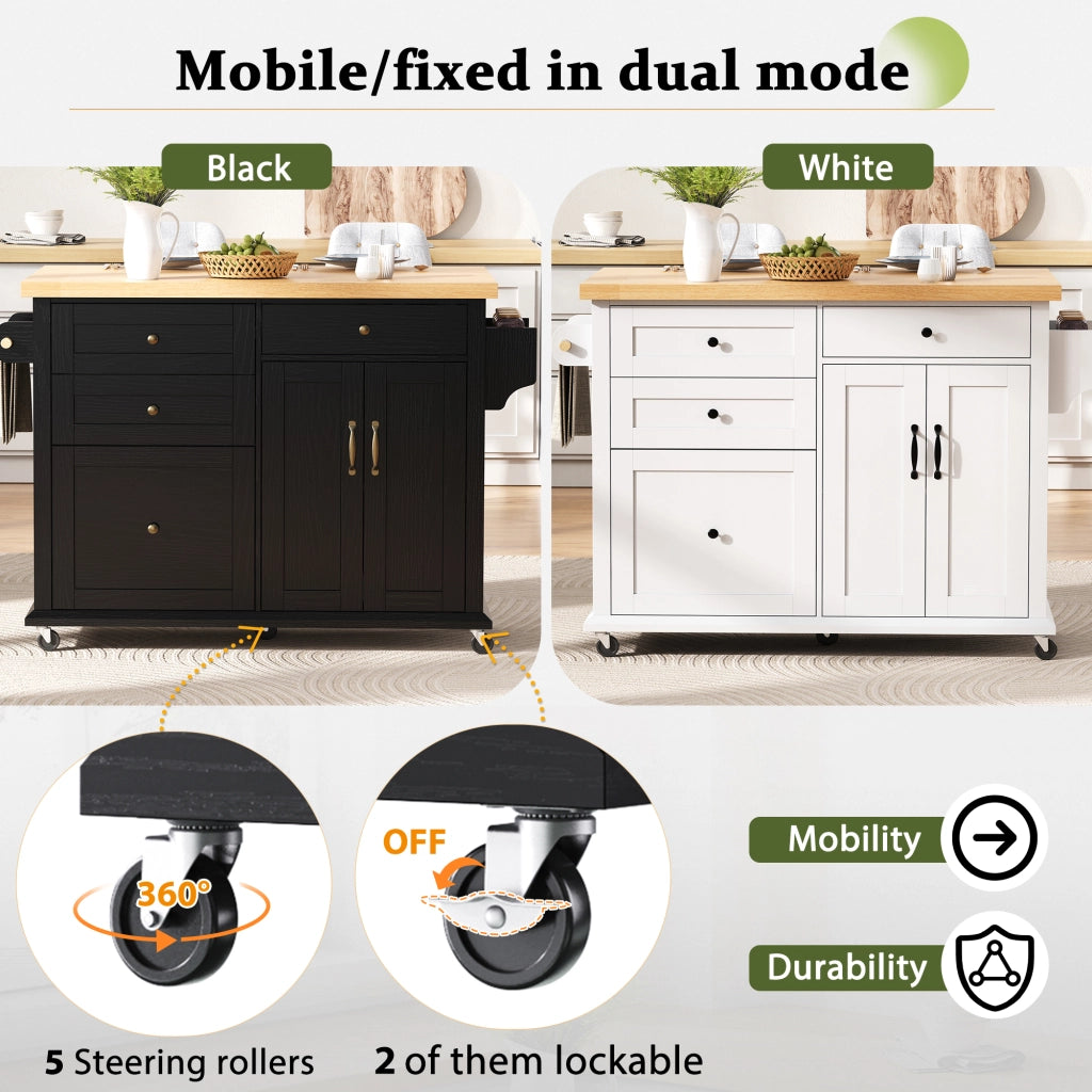 Mobile base da cucina con 2 ante piano estraibile e ruote in MDF nero naturale 107 × 45-70 × 90.5 cm