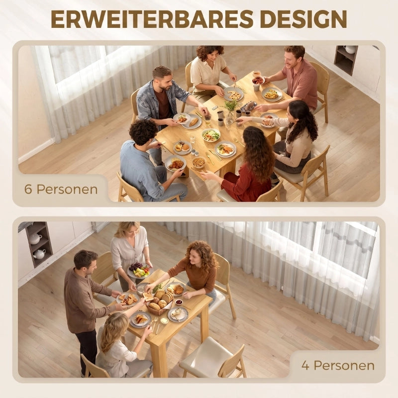 Tavolo da pranzo allungabile pieghevole per 4–6 persone con guide in acciaio in legno colore naturale