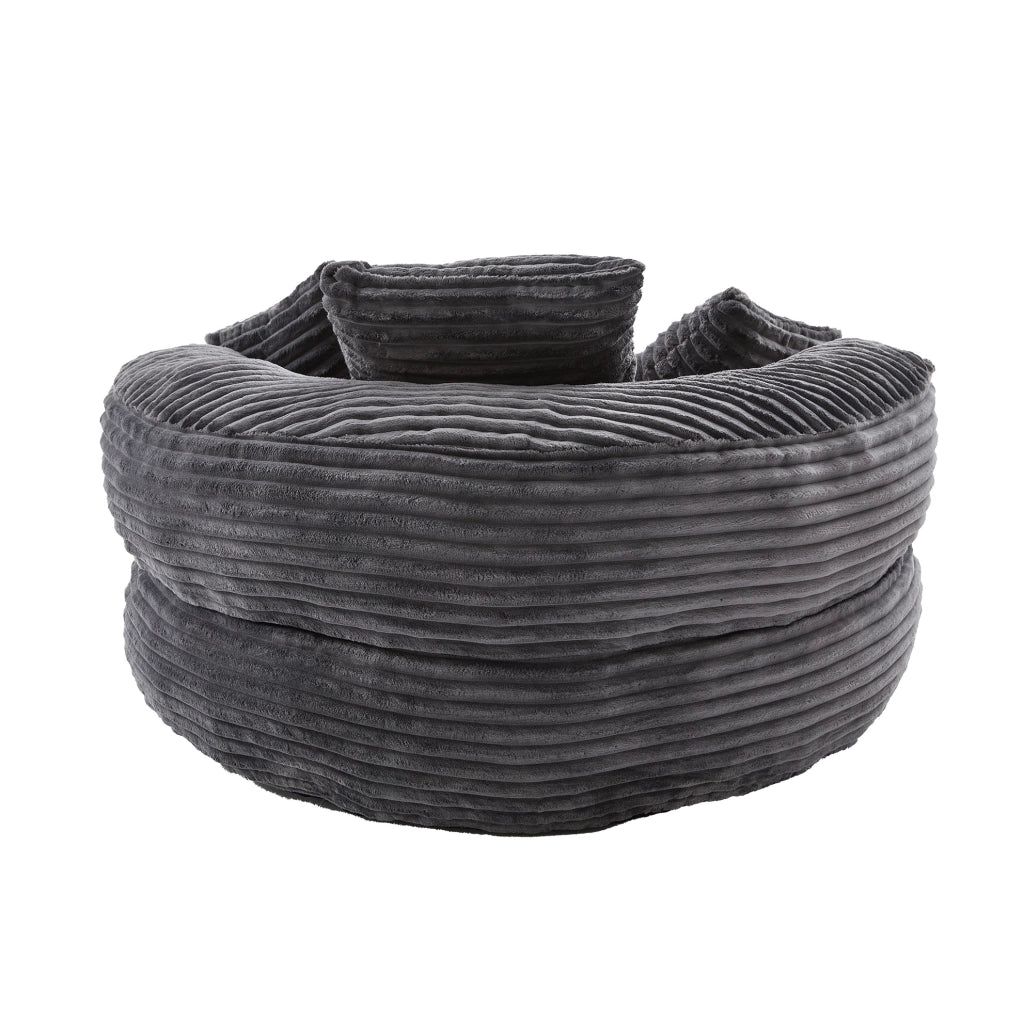 Poltrona sacco oversize in velluto a coste grigio scuro con schienale alto HOMVRA