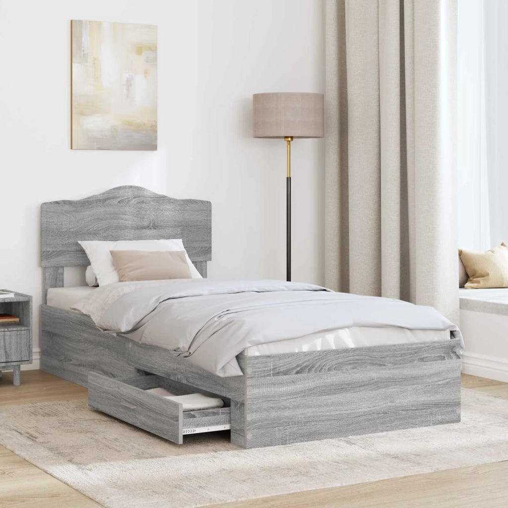 Letto singolo | Letto per adulti | Struttura del letto Grigio Sonoma 90 x 190 cm Legno multistrato