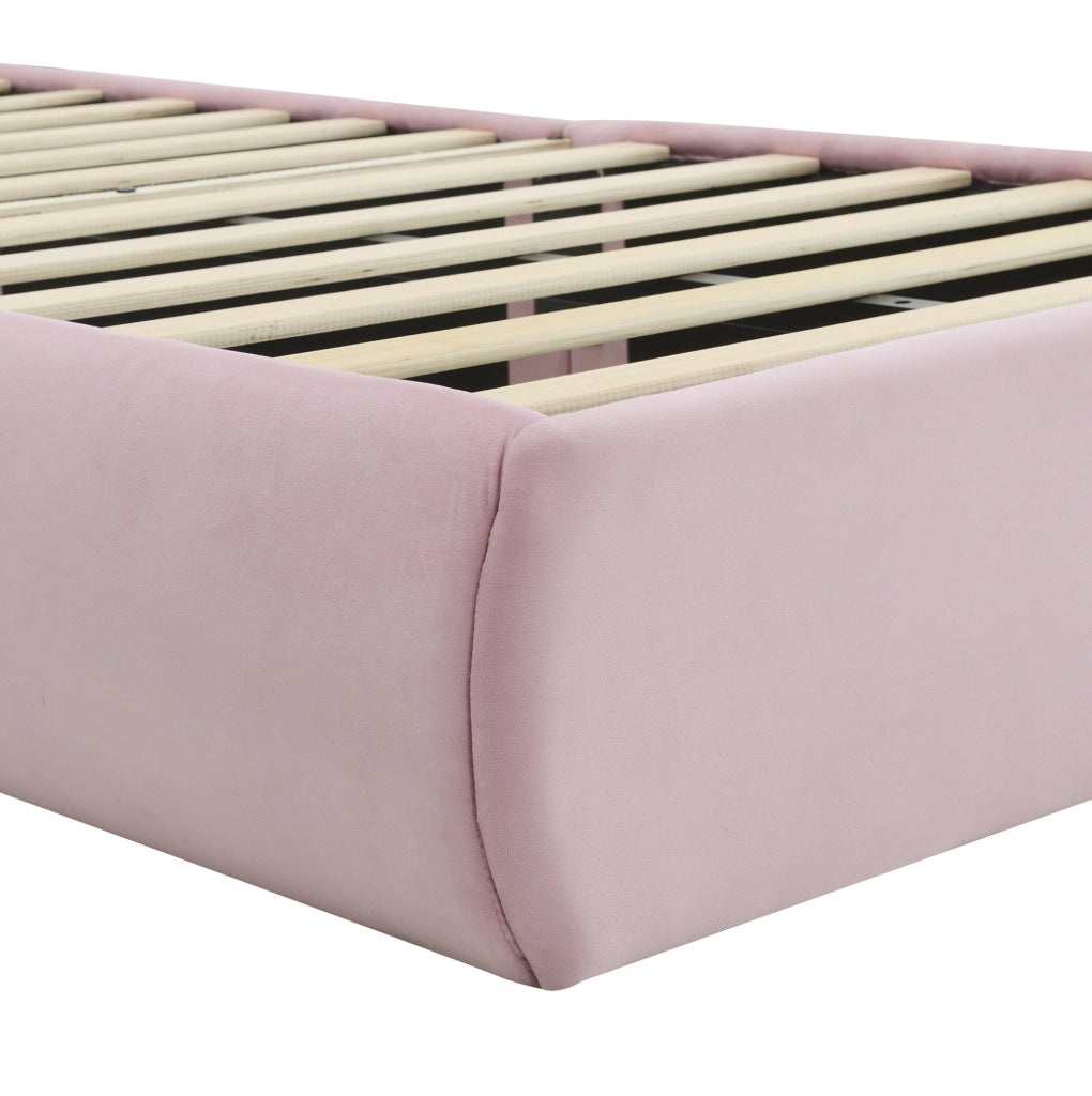 Letto imbottito singolo rosa con orecchie di coniglio e luci LED