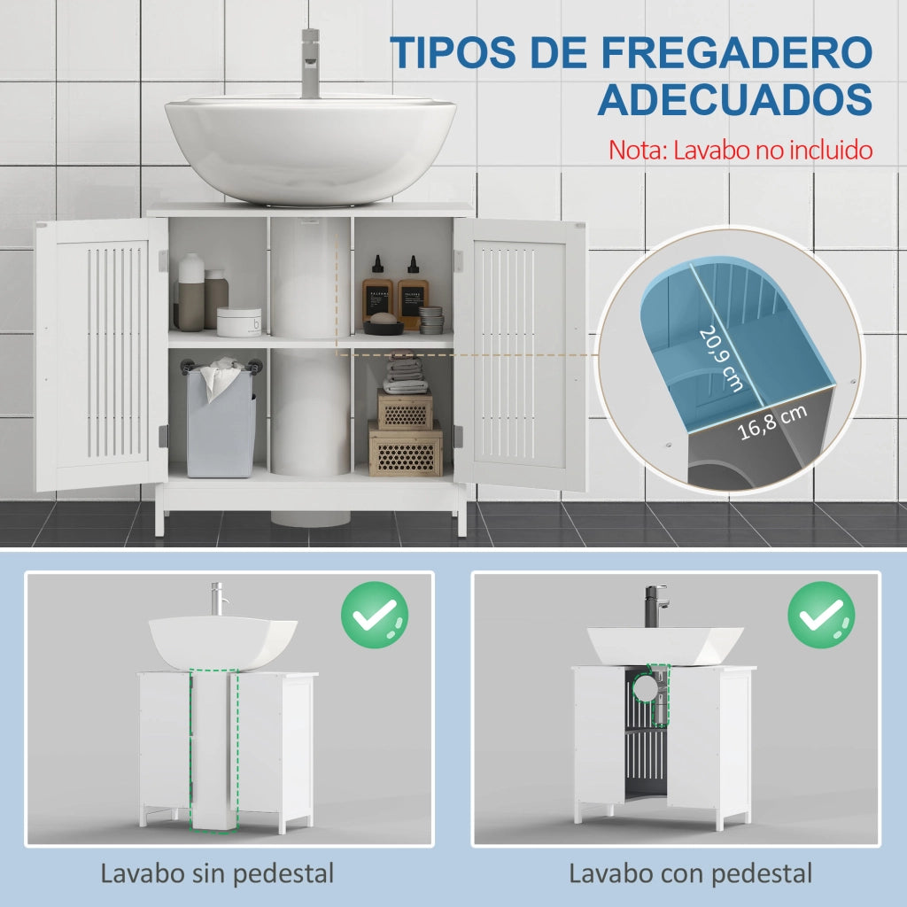 Mobile Sottolavabo Bagno con 2 Ante ¨C Minimal ¨C Legno Bianco 60x30x60 cm