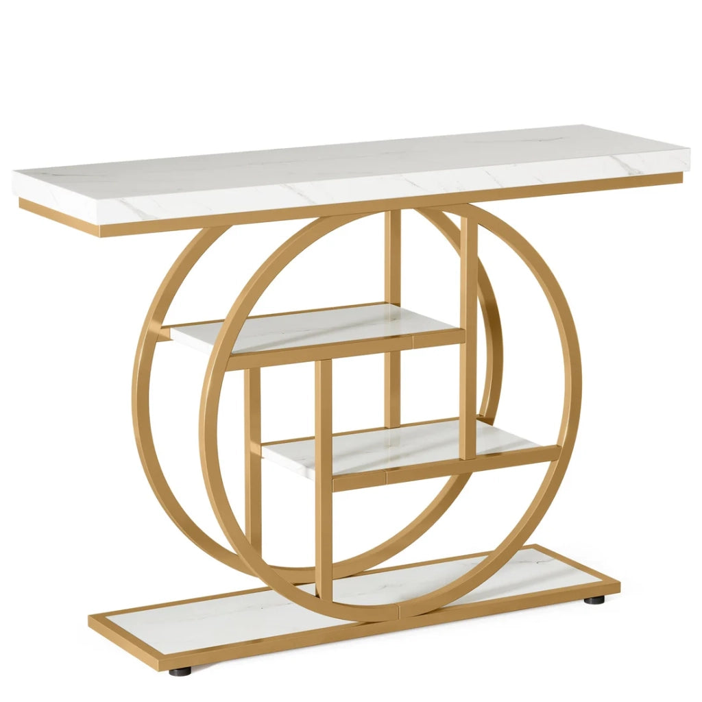 Consolle a 4 livelli sfalsati con struttura circolare in metallo e legno 105 × 30 × 80 cm