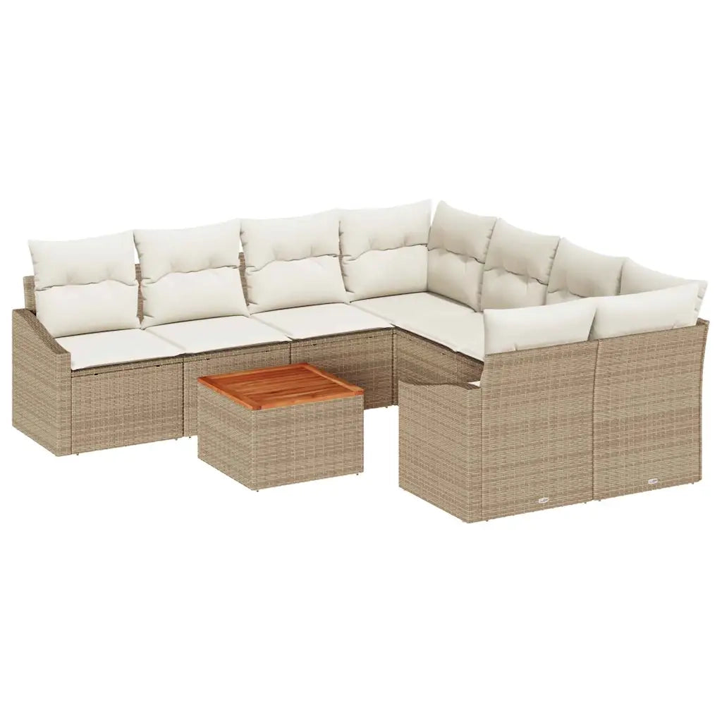 Set Divano da Giardino con cuscino 9 pcs Beige polyrattan