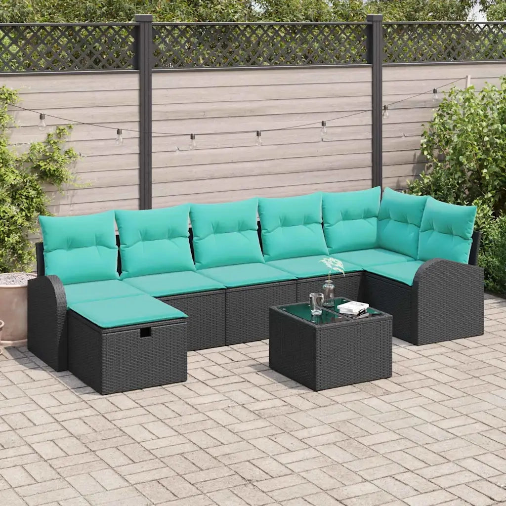 Set Divano da Giardino con cuscino 8 pcs Nero Poly Rattan 3360447