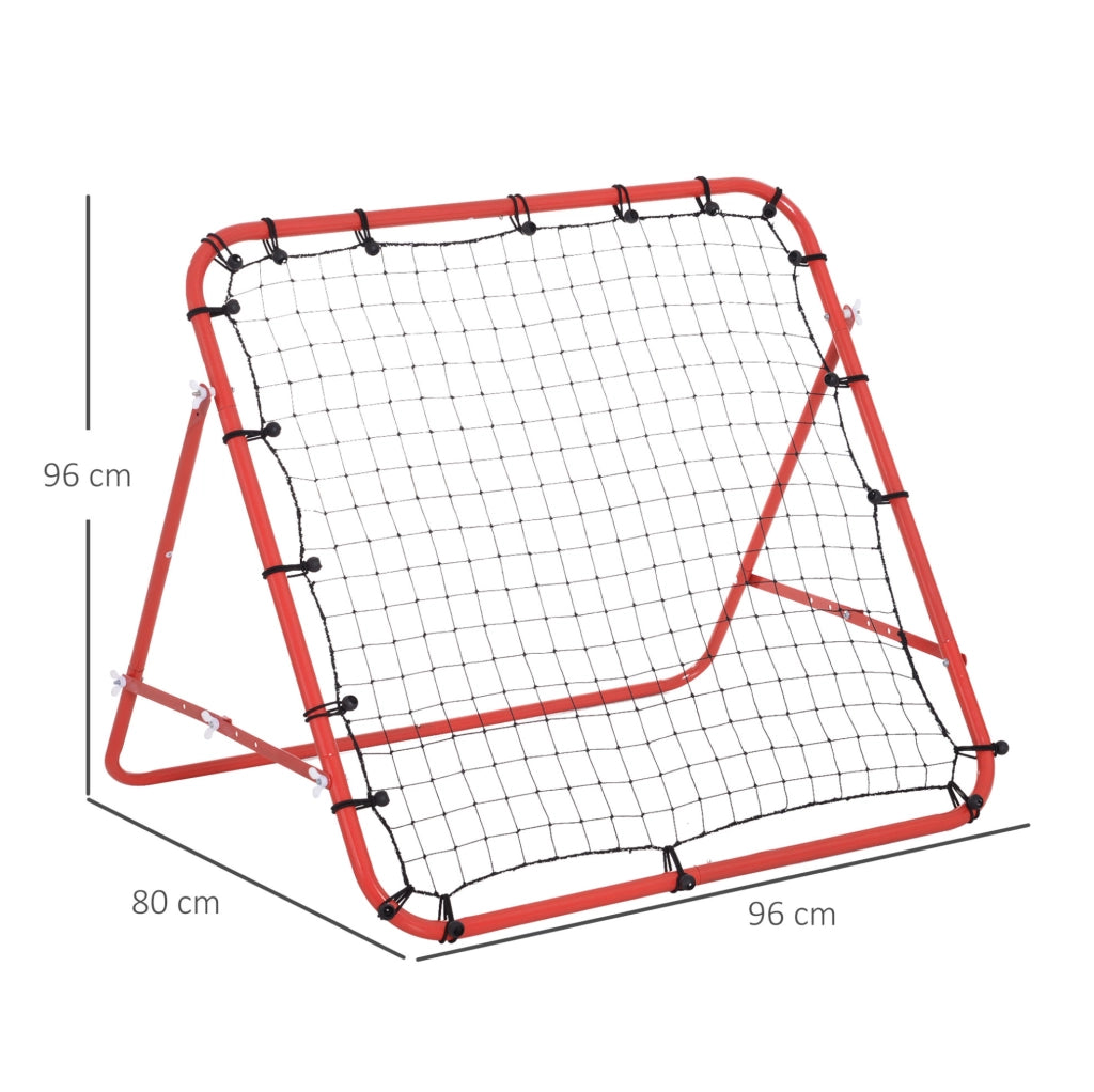 Rete da Rimbalzo per Calcio 96x80x96 cm con Angolo Regolabile, Struttura in Acciaio, Rosso-Nero