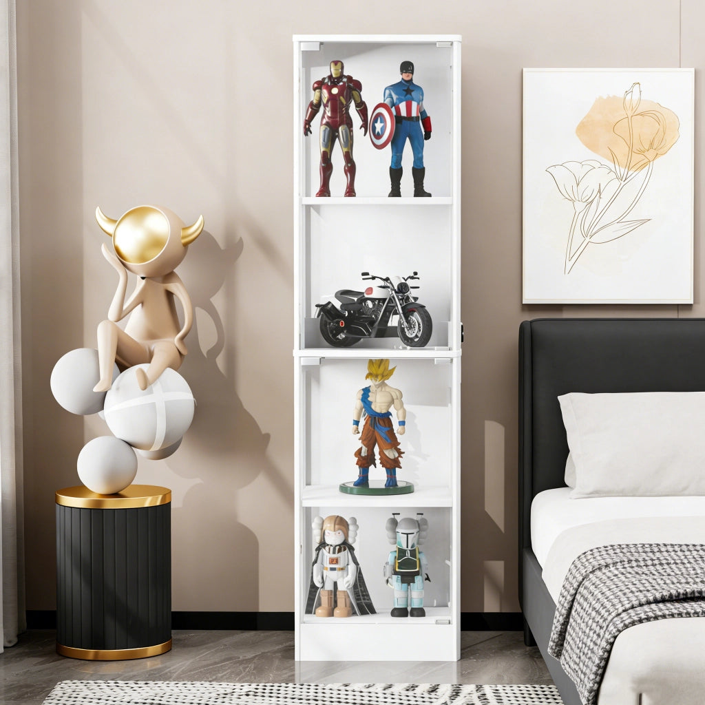 Vetrina con ante in vetro LED a tre colori e sensore di movimento in MDF bianca per soggiorno 40 × 35 × 165 cm