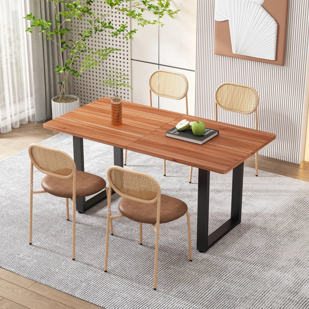 SEDIA da pranzo Set da 4 pezzi in Rattan, PU e Metallo Marrone
