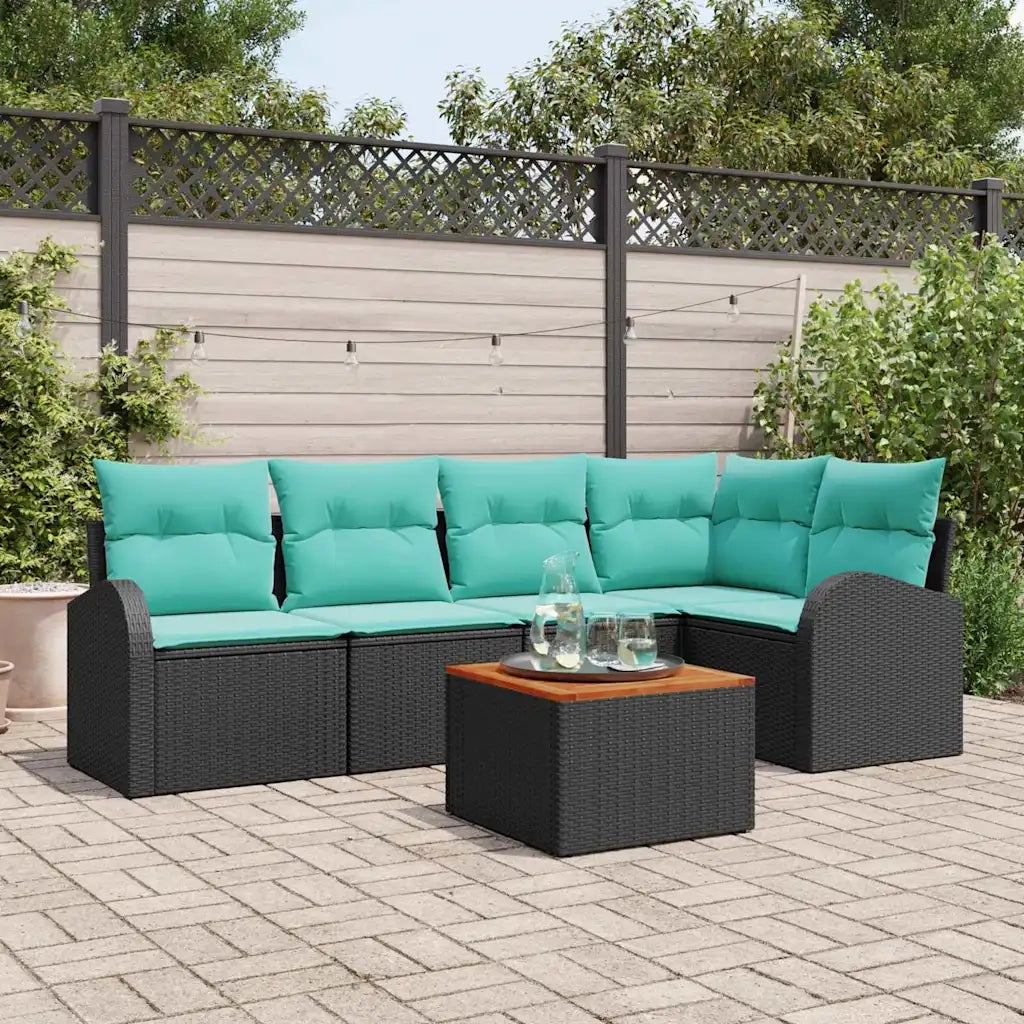Set Divano da Giardino 6 pcs Nero e Turchese polyrattan 3356254