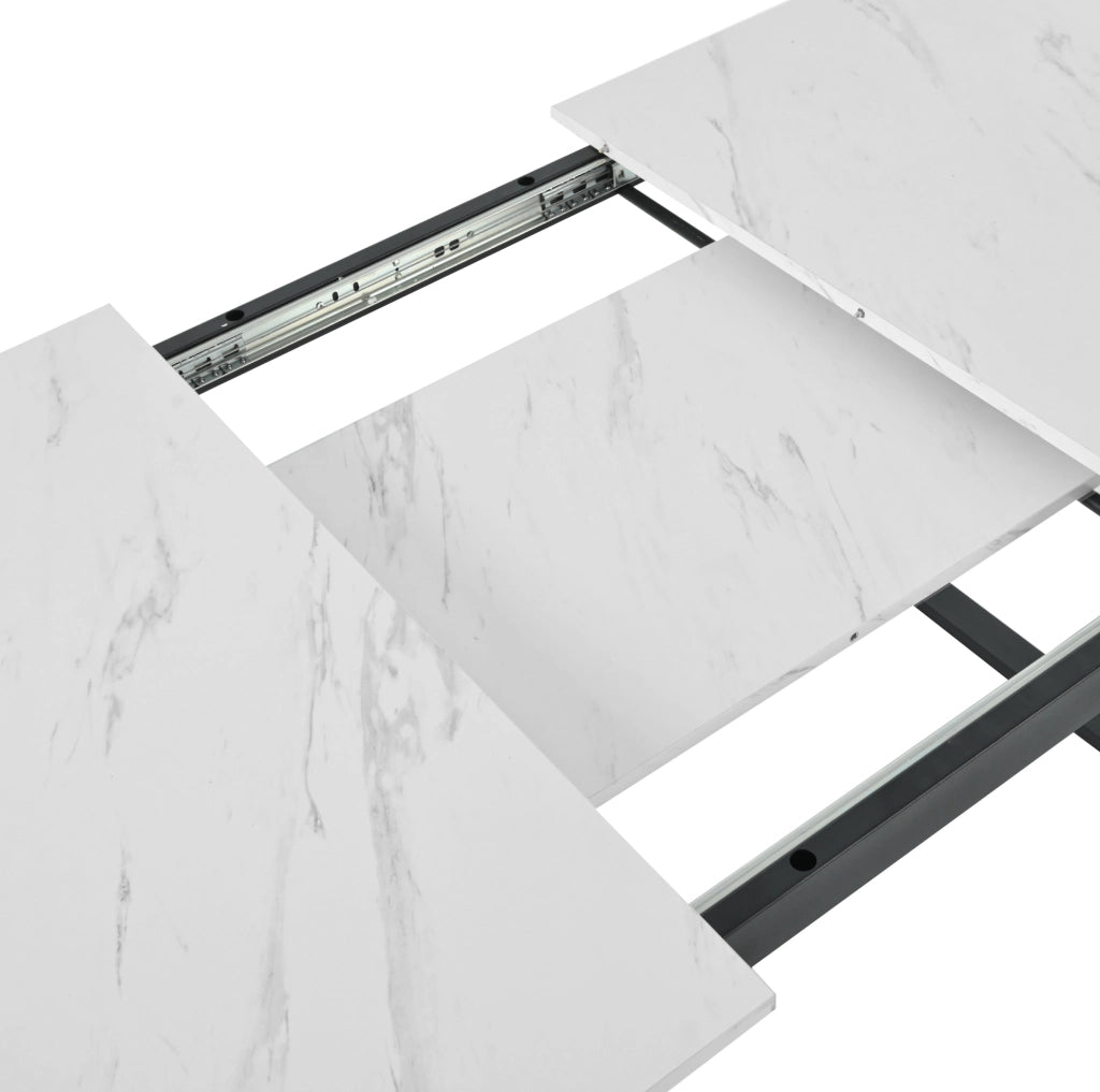 Tavolo da pranzo allungabile 140-180x80x75 cm con piano MDF effetto marmo bianco e gambe in metallo