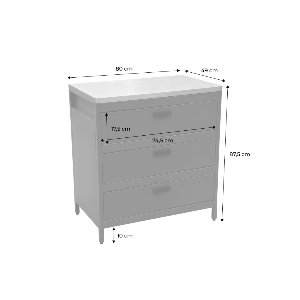 Mobile da esterno in acciaio con 3 cassetti, 80cm, beige
