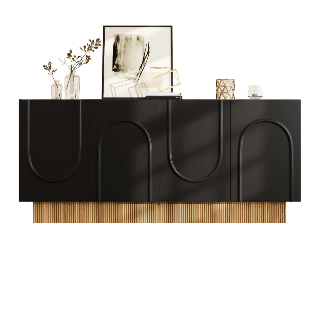 Credenza moderna a 4 ante 160x75x38 cm in truciolare; nero e effetto legno