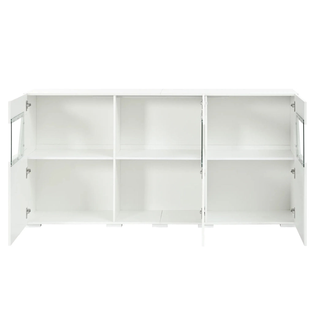 Sideboard con illuminazione LED controllabile via app, 3 ante con frontali in vetro, superficie lucida, struttura in truciolato