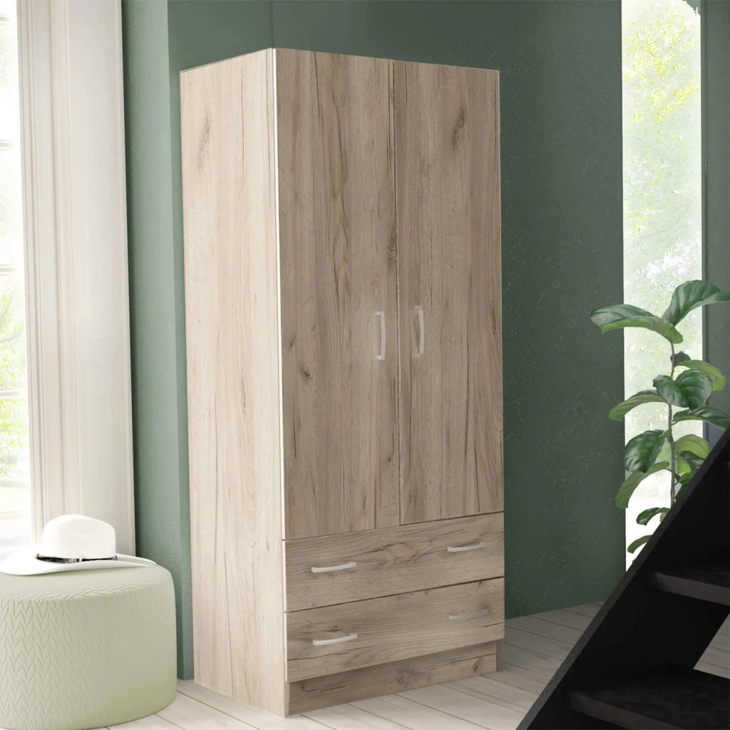 Armadio a 2 ante battenti 2 cassetti di colore Olmo mod. Pop