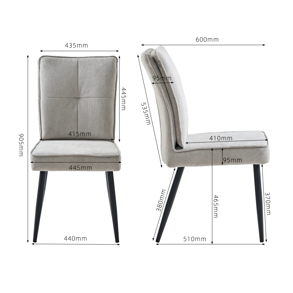 SEDIA da pranzo Set da 2 pezzi in ciniglia grigio chiaro e metallo