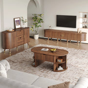 Set di 3 mobili da soggiorno con tavolino elevabile; porte scorrevoli; MDF noce