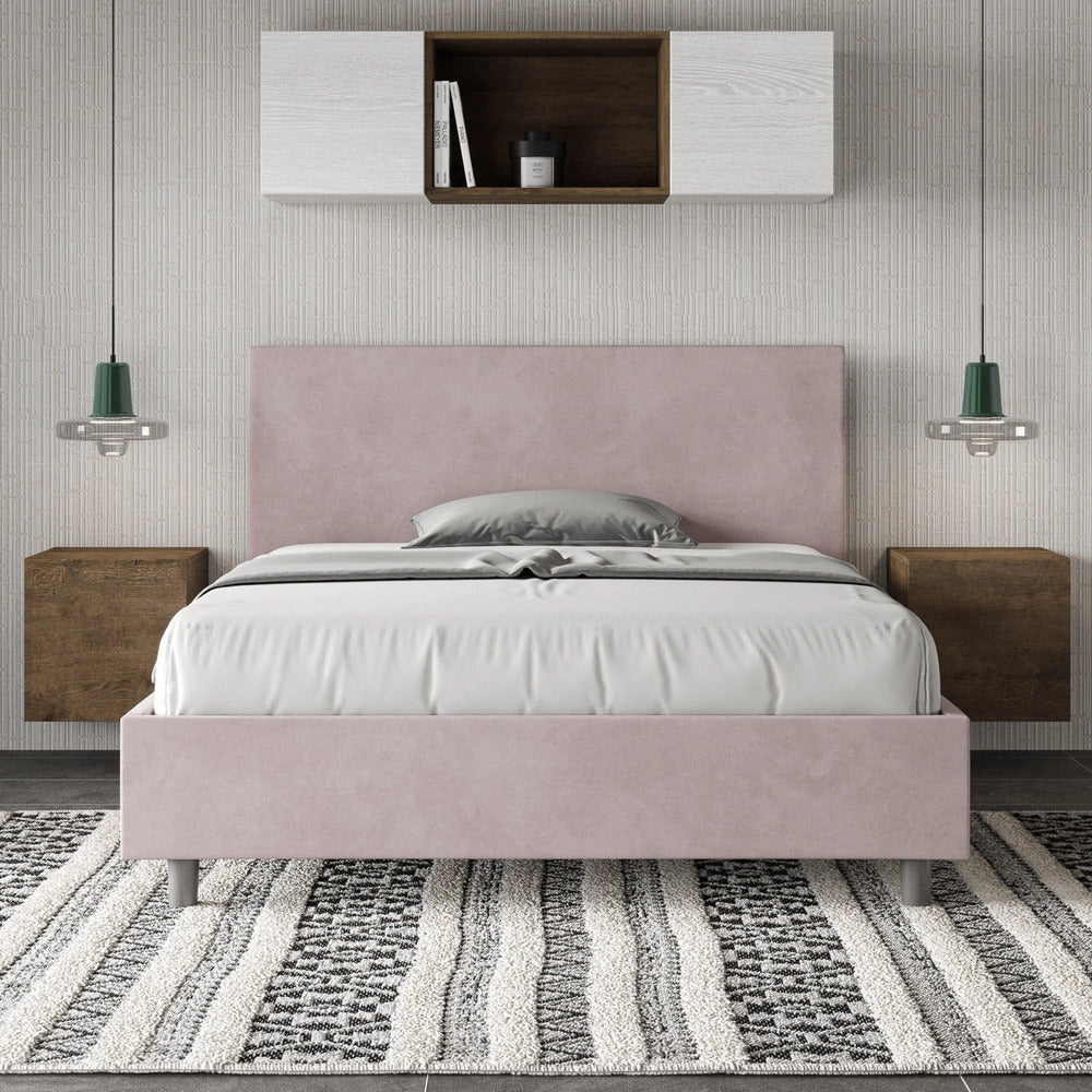 Letto Matrimoniale Extra Large 200x210 cm con Rete e Contenitore Adele Glicine