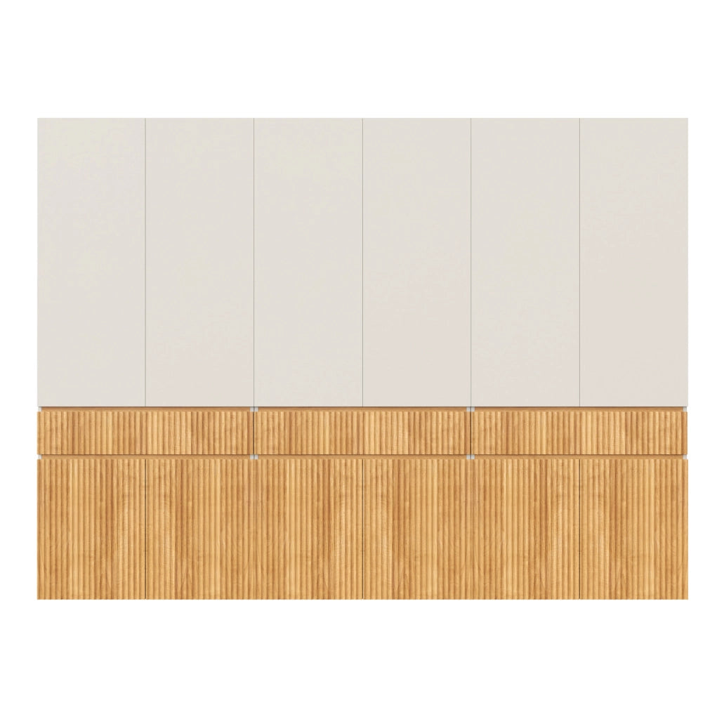 Armadio con ante battenti 270x50x200 cm, 12 porte, 3 appendiabiti e 3 cassetti, finitura quercia chiara