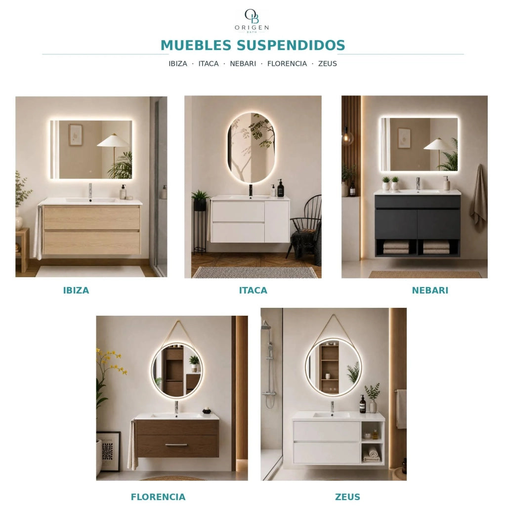 Mobile bagno sospeso con lavabo ORIGENBATH NEBARI con ante con colonna 60x35 cm estepa con colonna
