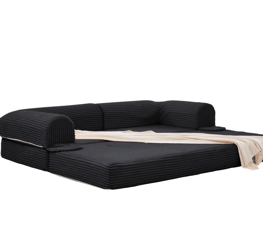 Divano letto 2 posti 190x78x65 cm in tessuto a coste nero， letto aggiuntivo salvaspazio