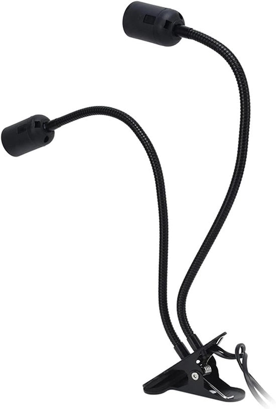 Lampada da scrivania a clip con interruttore E26/E27, 360 gradi, due testine, clip su supporto con interruttore e clip per testa di letto, nero (#2)
