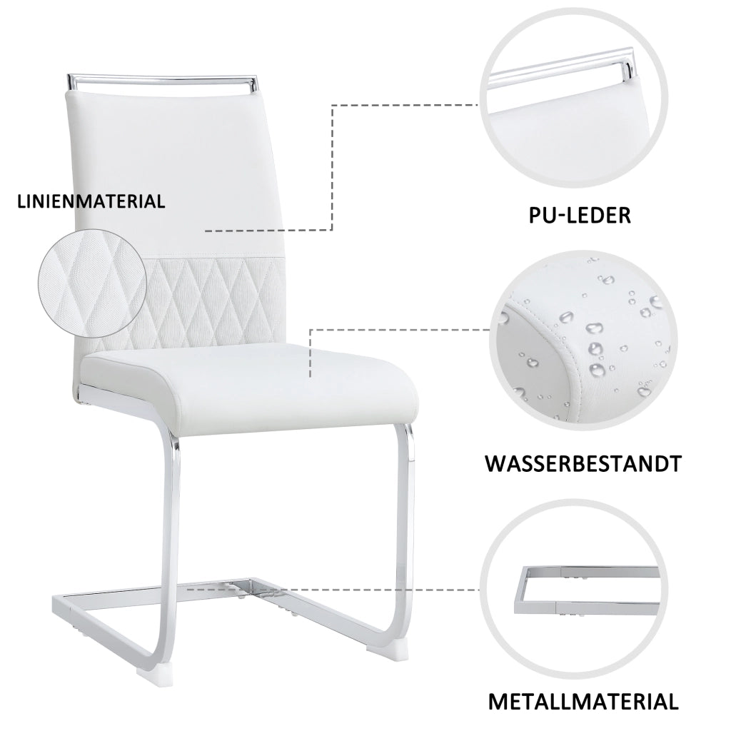 Sedie da Pranzo Set 6 Pezzi ¨C Xylo ¨C Schienale Alto Imbottito, Ecopelle e Tessuto, Bianco