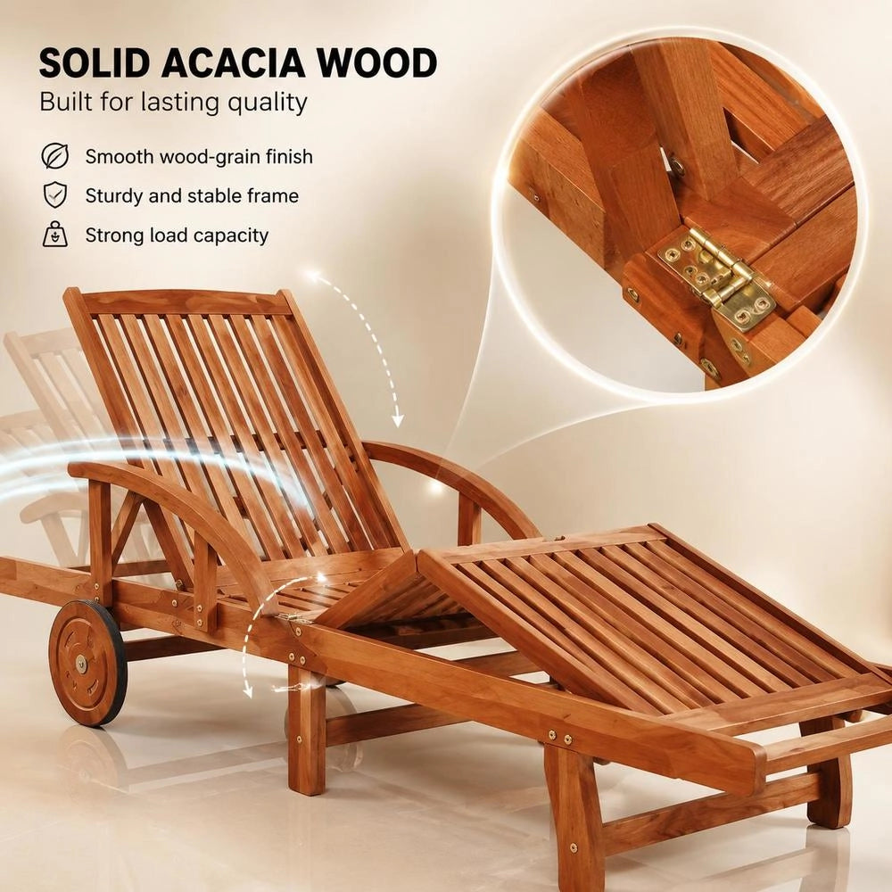 Sun Lounger Made Of Solid Acacia Wood