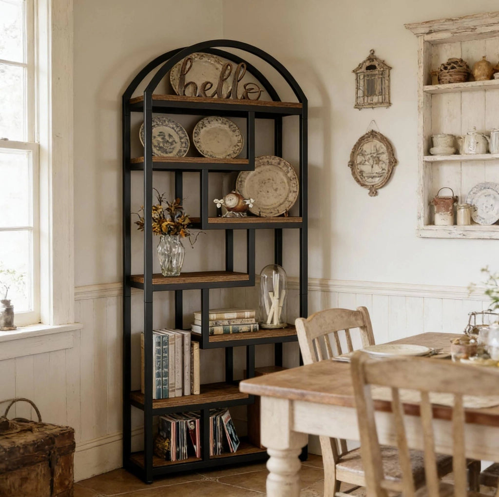 Libreria a 7 ripiani in MDF e metallo nero/marrone rustico