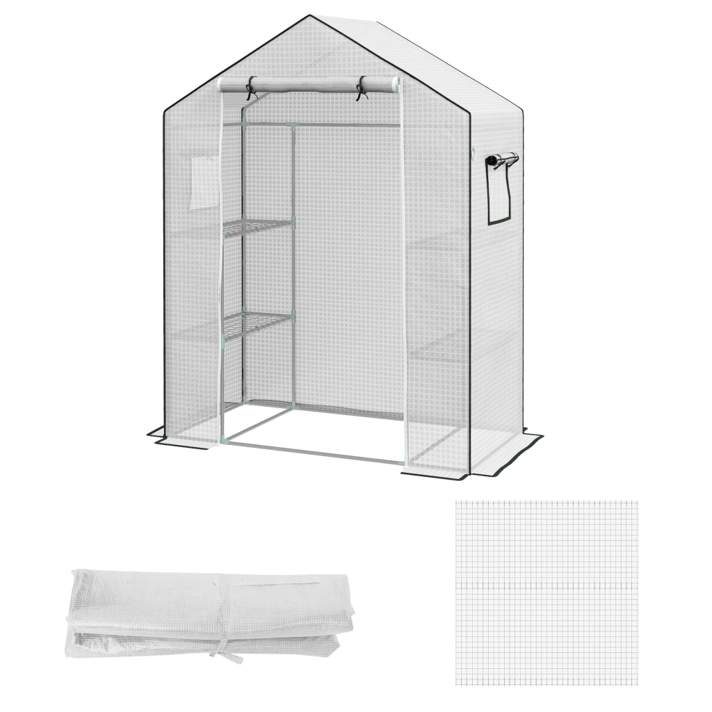 Copertura Serra da Giardino in PE con Porta a Cerniera e Finestre, 140x73x190 cm, Bianco