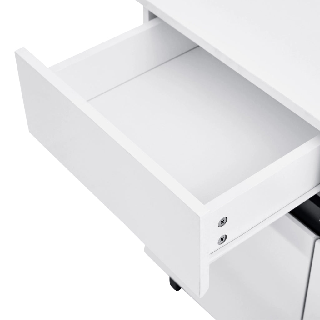Sideboard bianco lucido con 4 cassetti, 2 ante e ripiani regolabili 160x40x68 cm