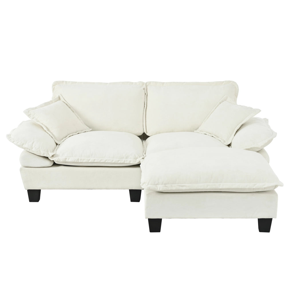 Divano angolare modulare nuvola 3 posti 194x151x90 cm con pouf mobile; ciniglia beige