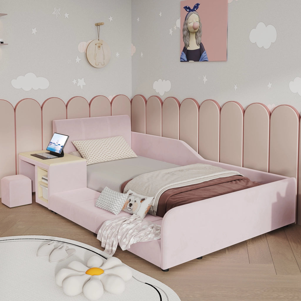 Letto imbottito per bambini con scrivania e sgabello