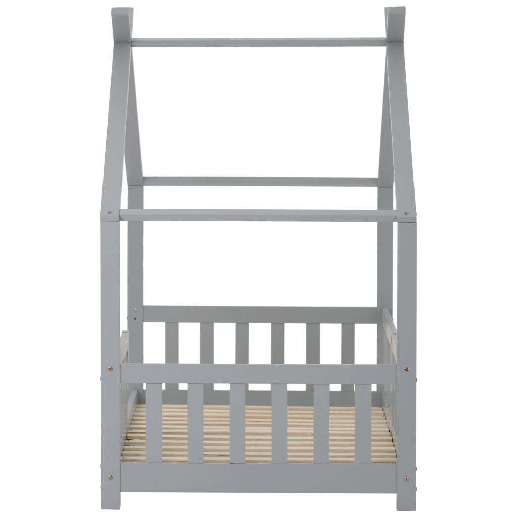 Letto per bambini a casetta 90 × 200 cm con rete a doghe in legno grigio chiaro con recinto di sicurezza