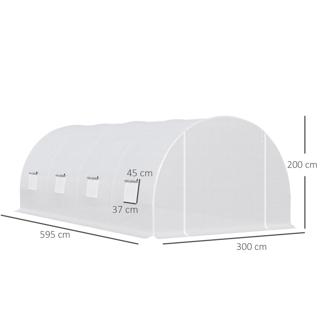 Serra da giardino ULEVR 595x300x200 cm con copertura in plastica trasparente, 8 finestre avvolgibili e porta con zip