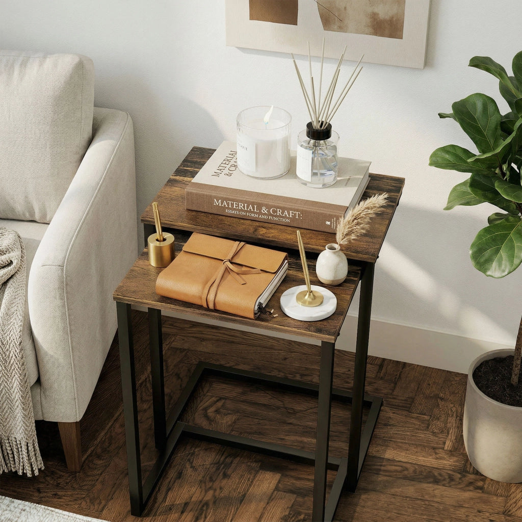 Set Tavolino da Caff¨¨ Industrial ¨C zephmum ¨C marrone+nero 45x30x60 cm