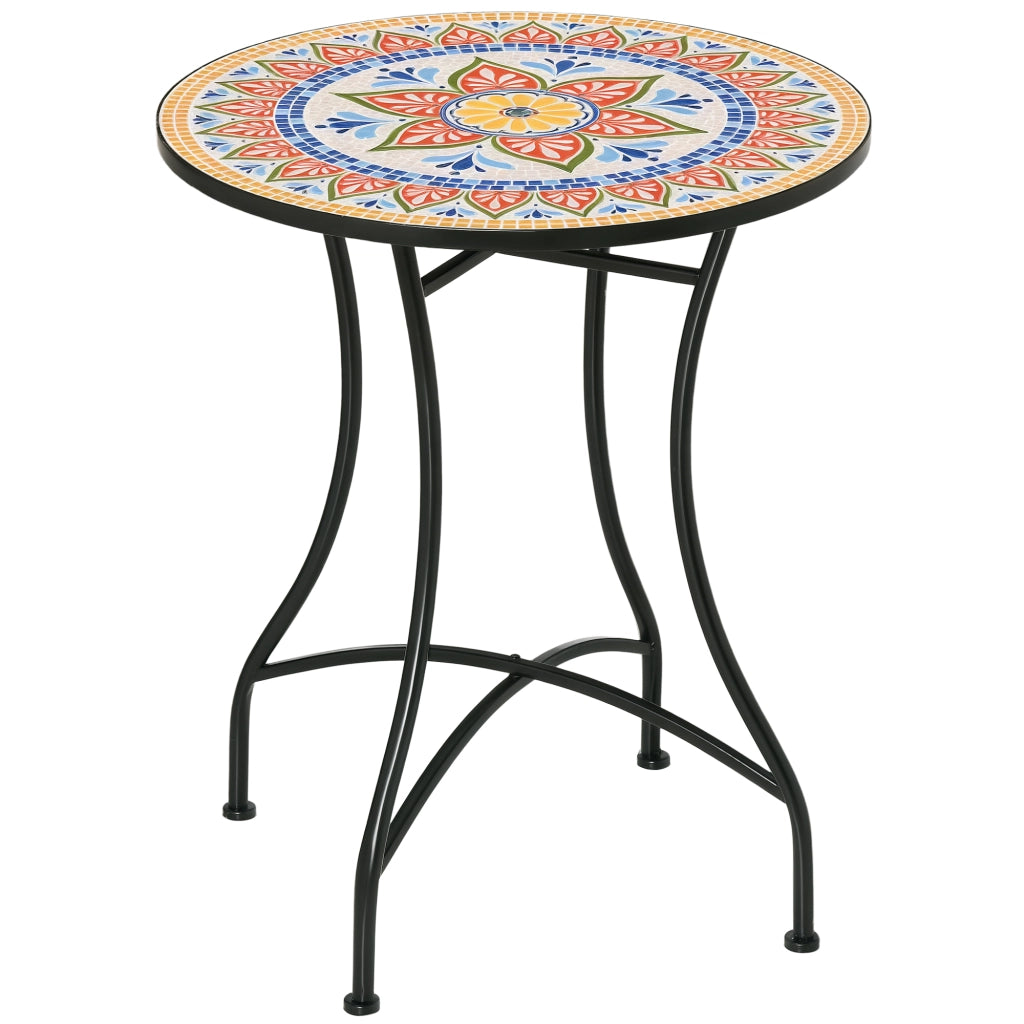 Tavolo da giardino rotondo in metallo con mosaico ceramica Ø60 cm tavolino da balcone e terrazzo resistente per esterno rosso blu e bianco
