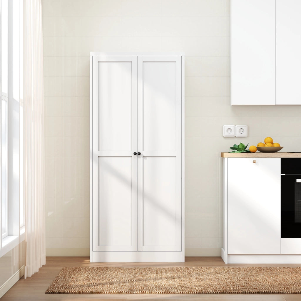 Armadio Dispensa in Metallo Bianco con 4 Ripiani Regolabili 155x70x35 cm per Cucina e Soggiorno