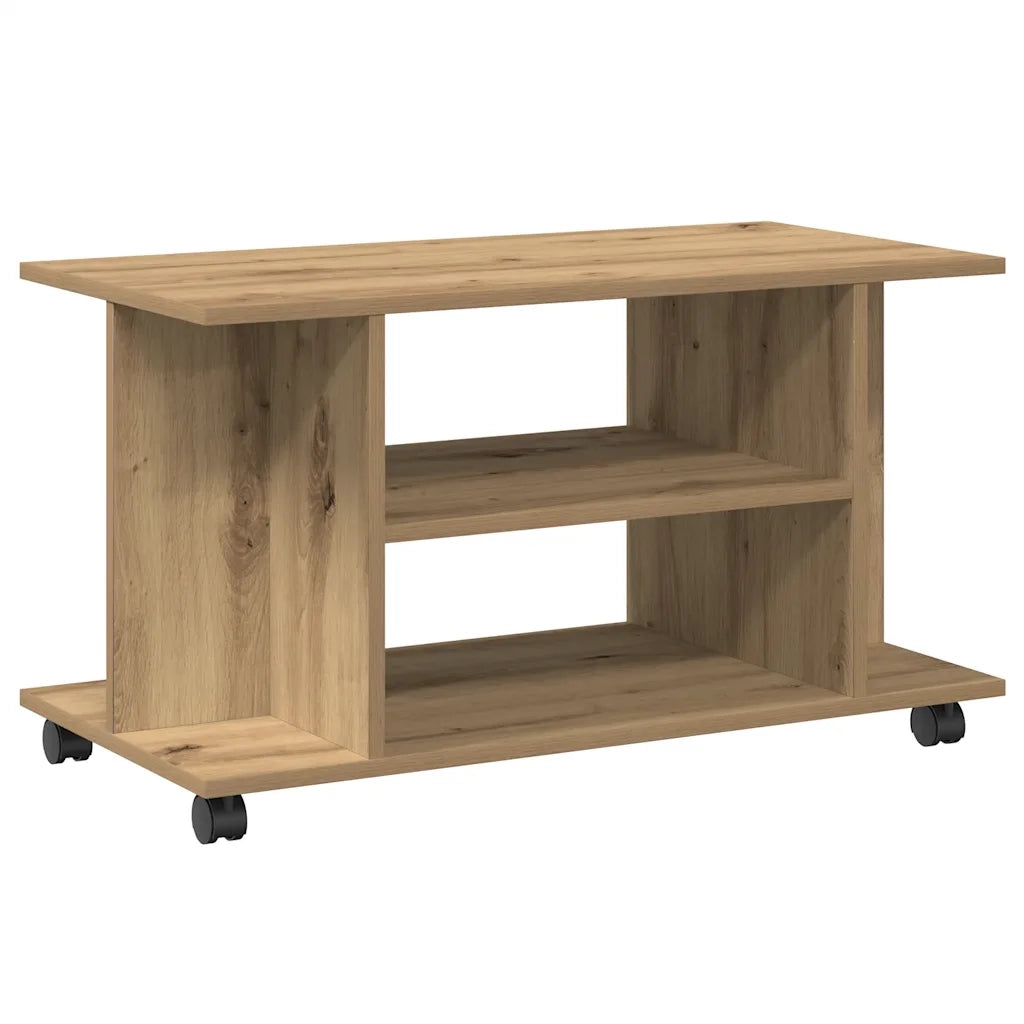 Mobile TV Ruote Rovere Artigianale 80x40x45cm Legno Multistrato