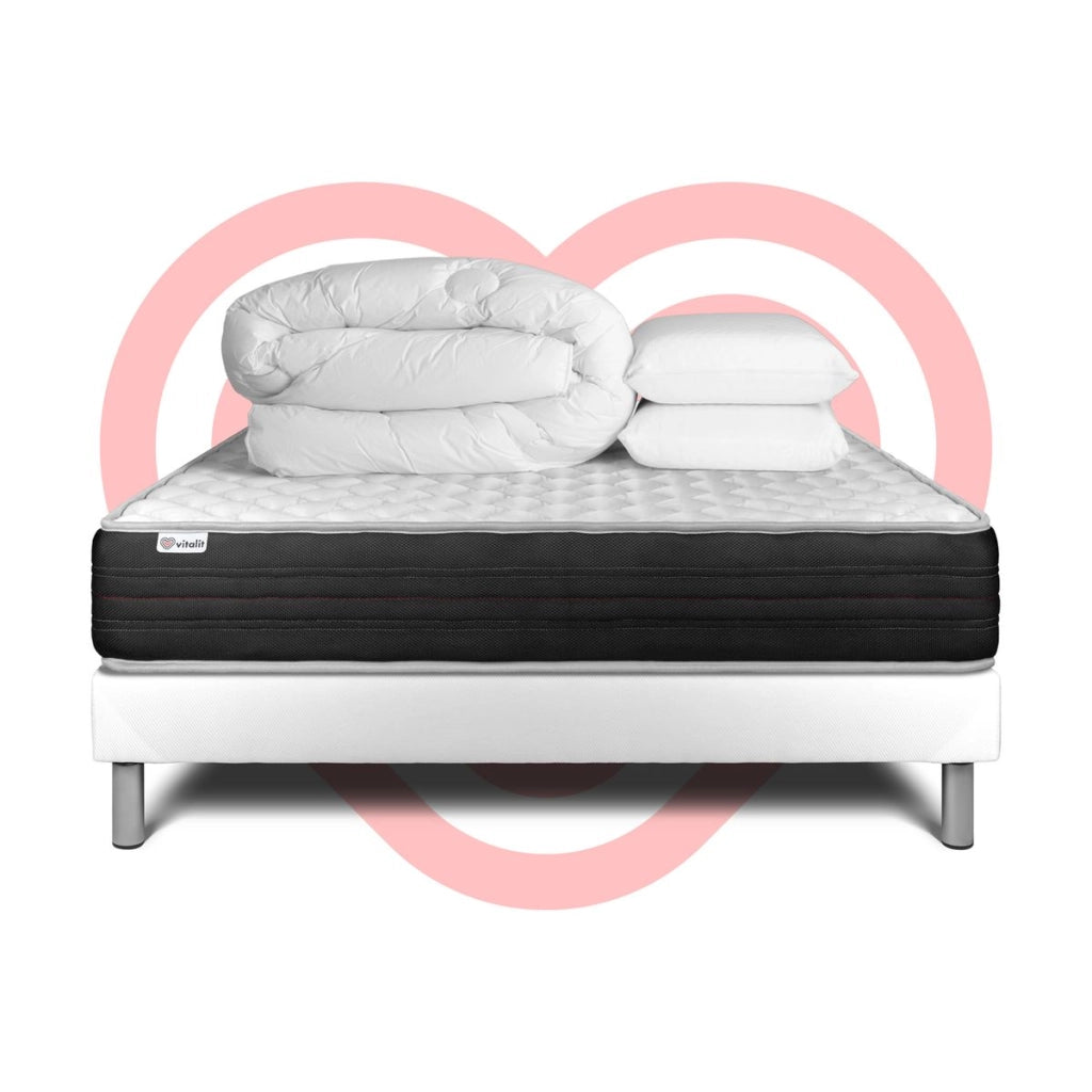 Pacchetto letto completo - Materasso 160x200cm + Box spring con doghe (kit) + 2 cuscini + Piumino - Vitalmemo One