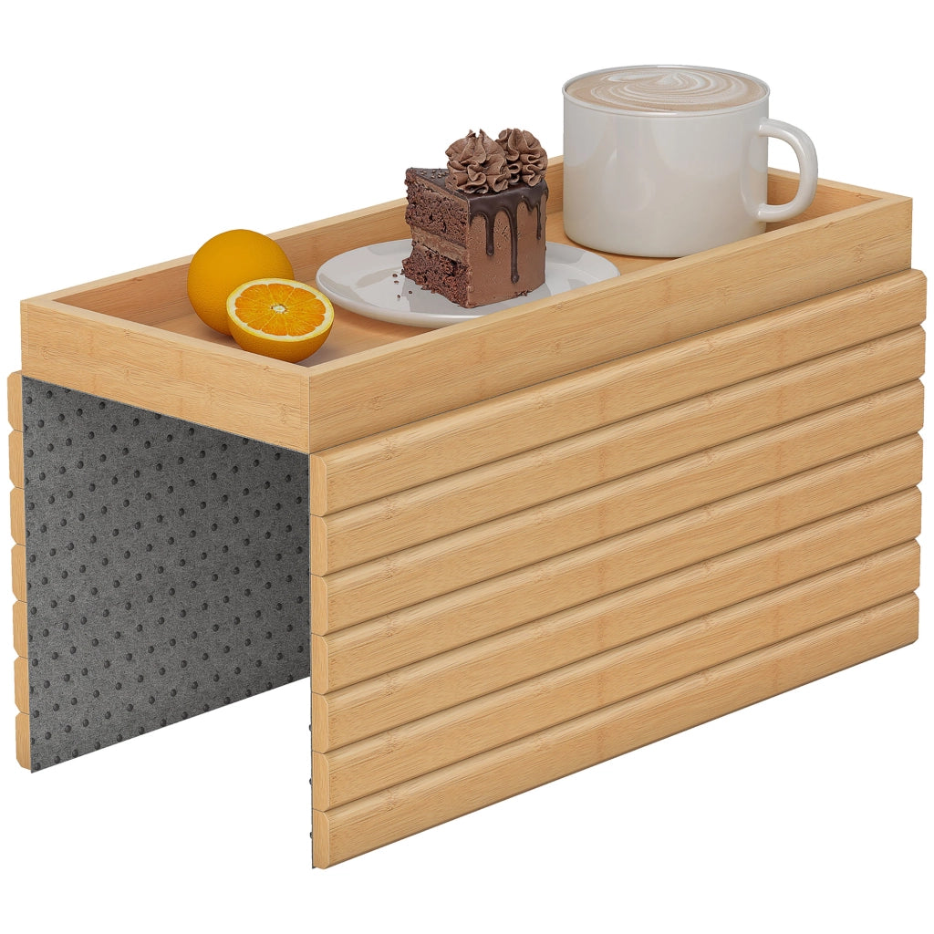 Vassoio da divano per bracciolo in legno di bambù, tappetino flessibile e antiscivolo, pratico e salvaspazio per casa, colore naturale