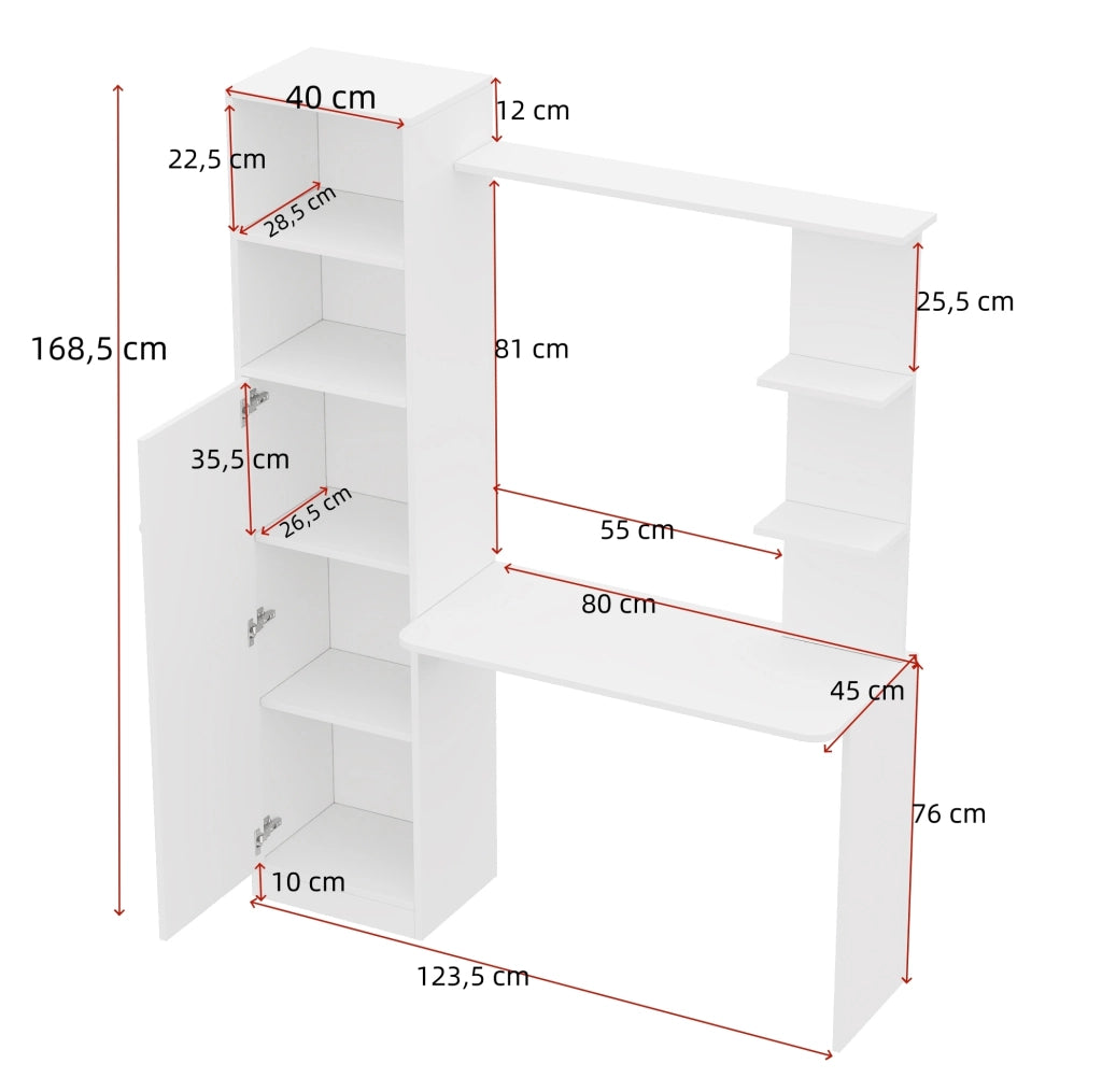 Scrivania multifunzione con armadio e scaffali in MDF bianca