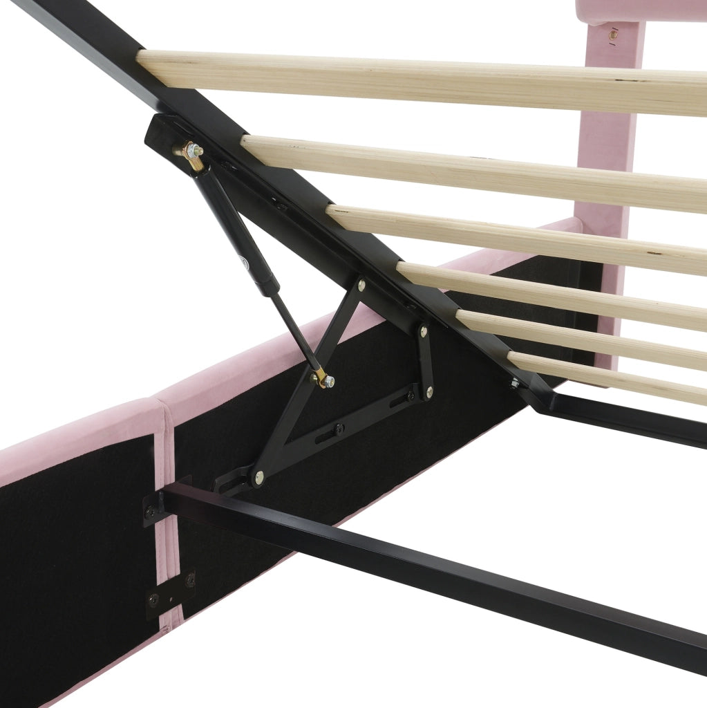 Letto imbottito con testiera a forma di coniglio, luce LED e contenitore idraulico