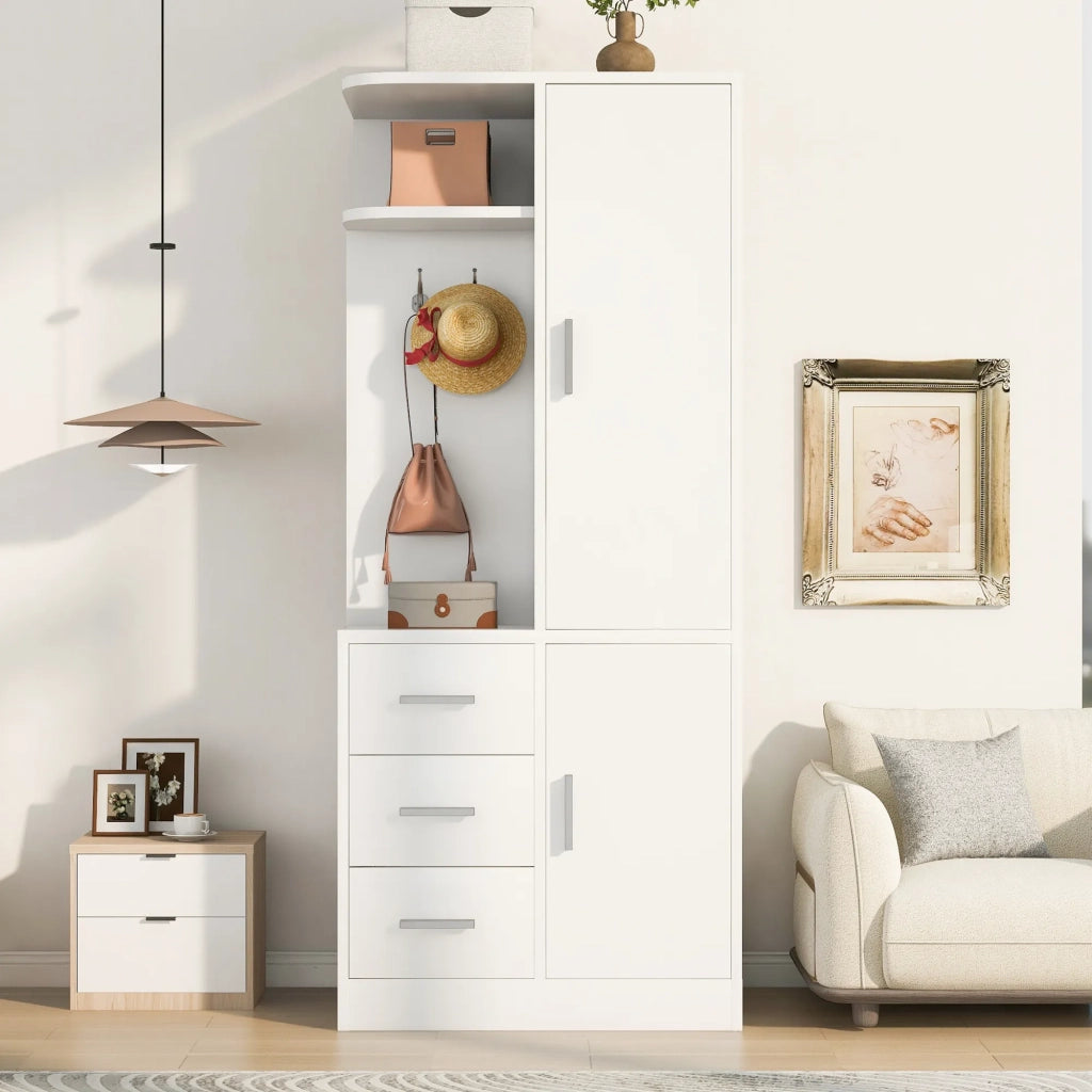 Armadio 1 anta 70x50x170 cm bianco con ripiani, cassetti, scomparti e ganci appendiabiti