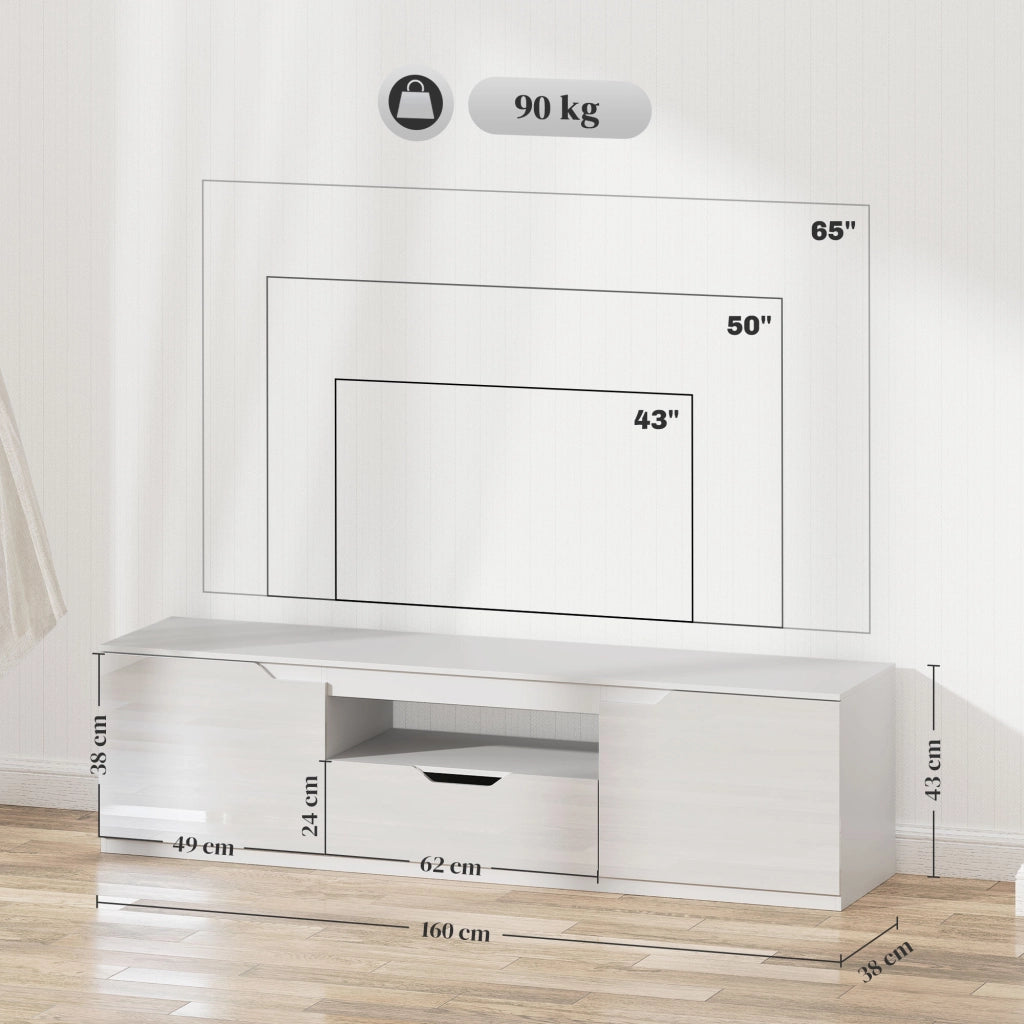 Mobile TV bianco lungo 160 cm con ante e cassetto