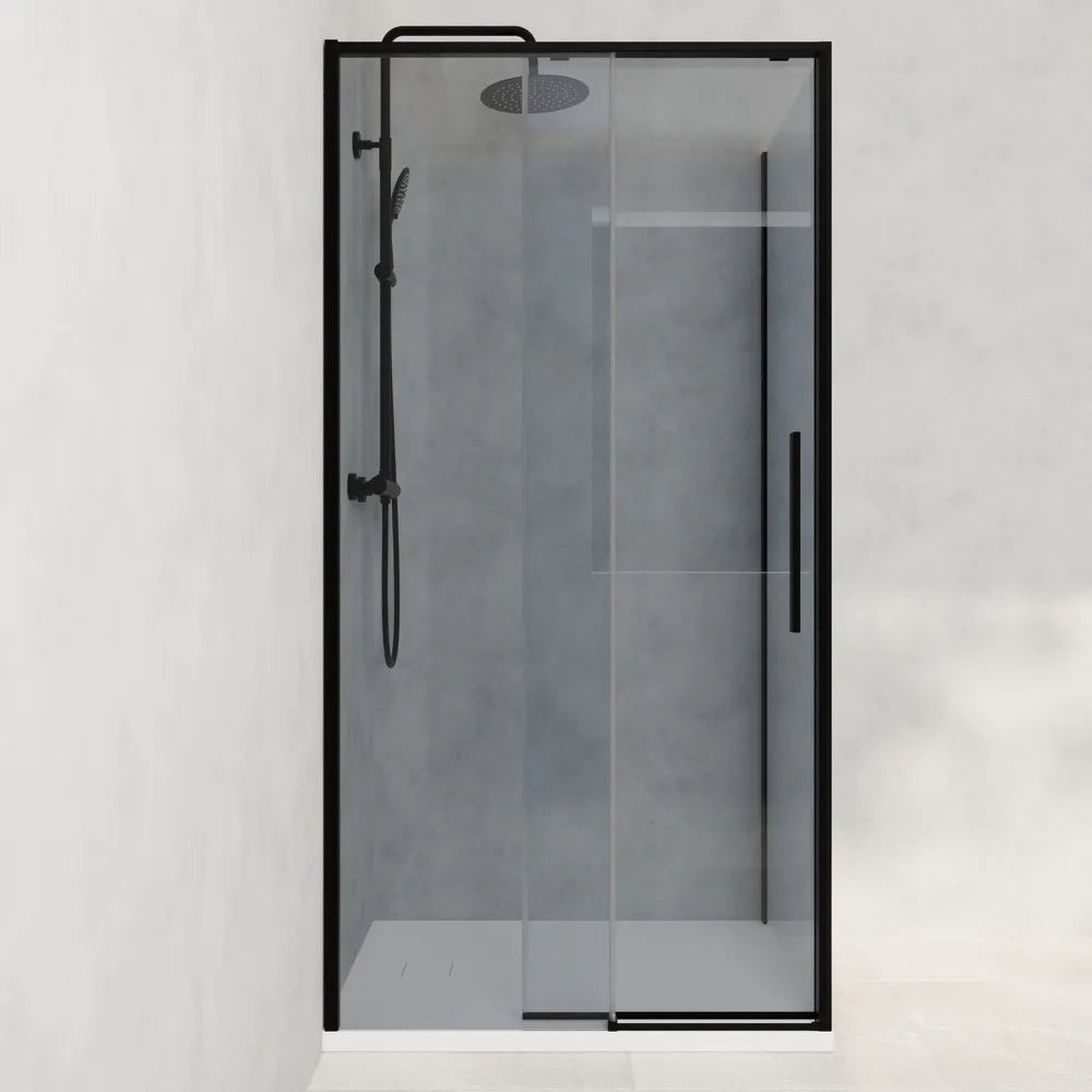 Box doccia angolare 120x70cm apertura scorrevole profili nero opaco vetro 6mm fumè anticalcare h195 | Canaria